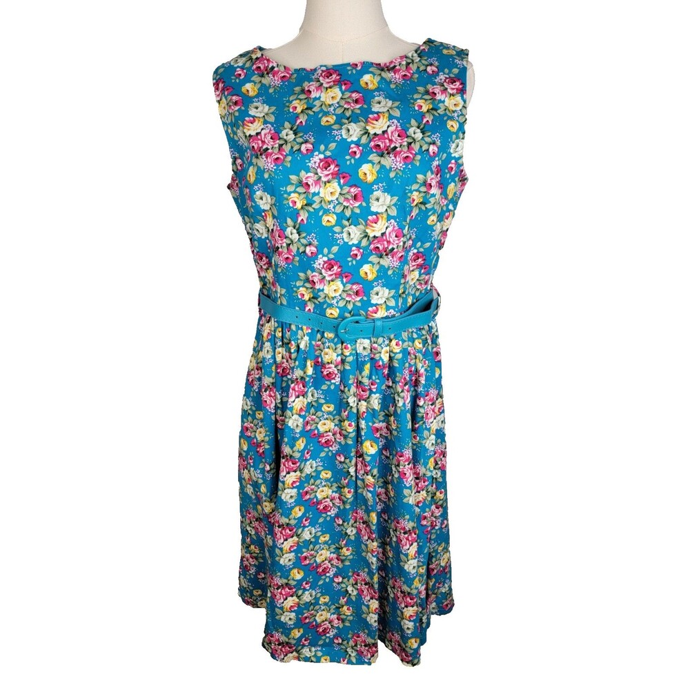 Lindy Bop Floral Print Dress Swing Retro-inspired Rockabilly Fit & Flare M